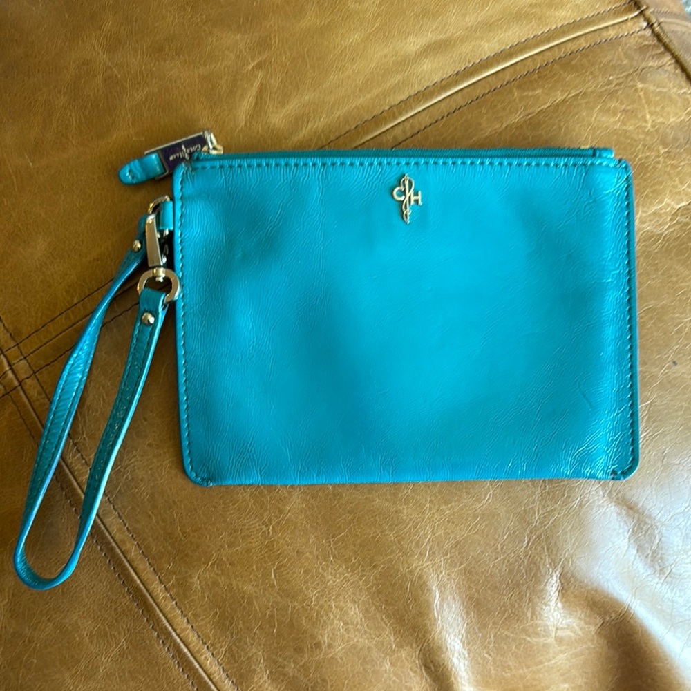 Elegant Blue Leather Wristlet